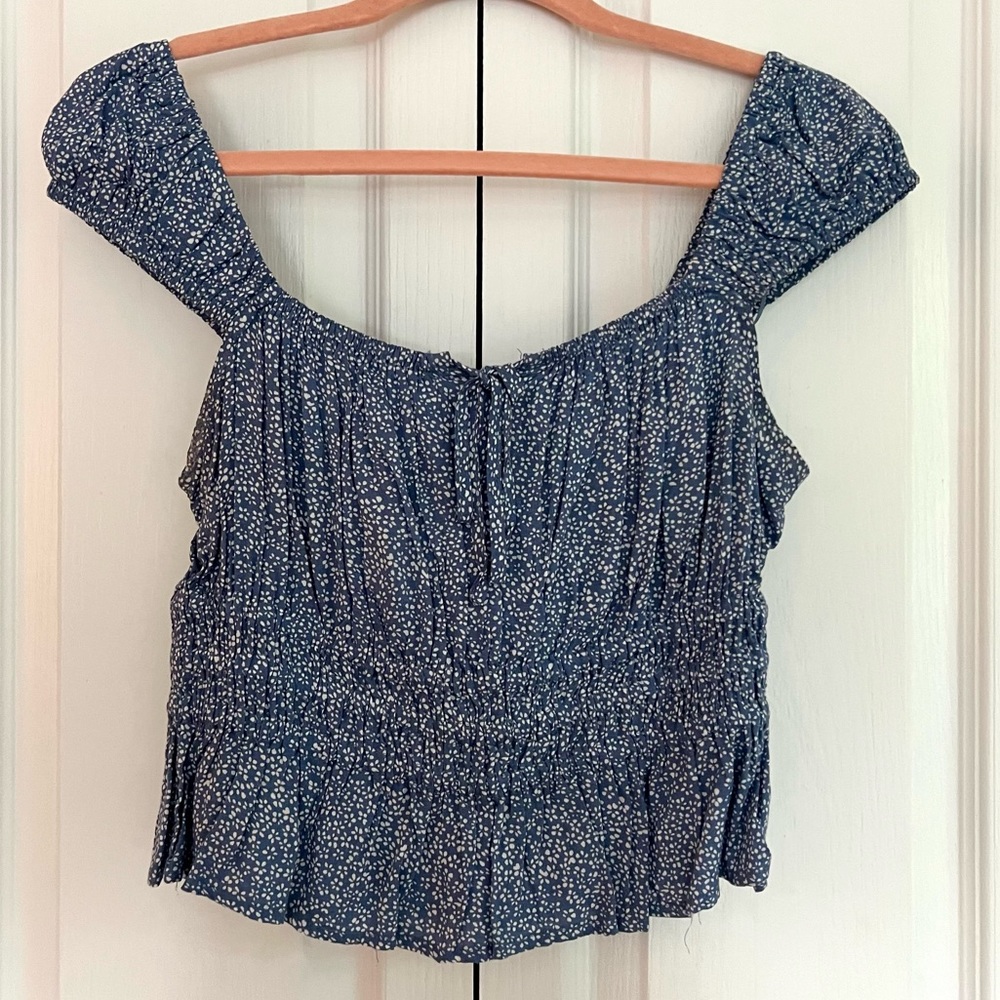 Blue and white printed Crop Top